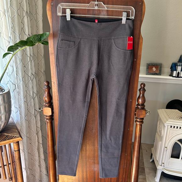 New Spanx Jean-ish Ankle Leggings Size Medium Black/Gray Pull On Stretch Shaping - Picture 1 of 8